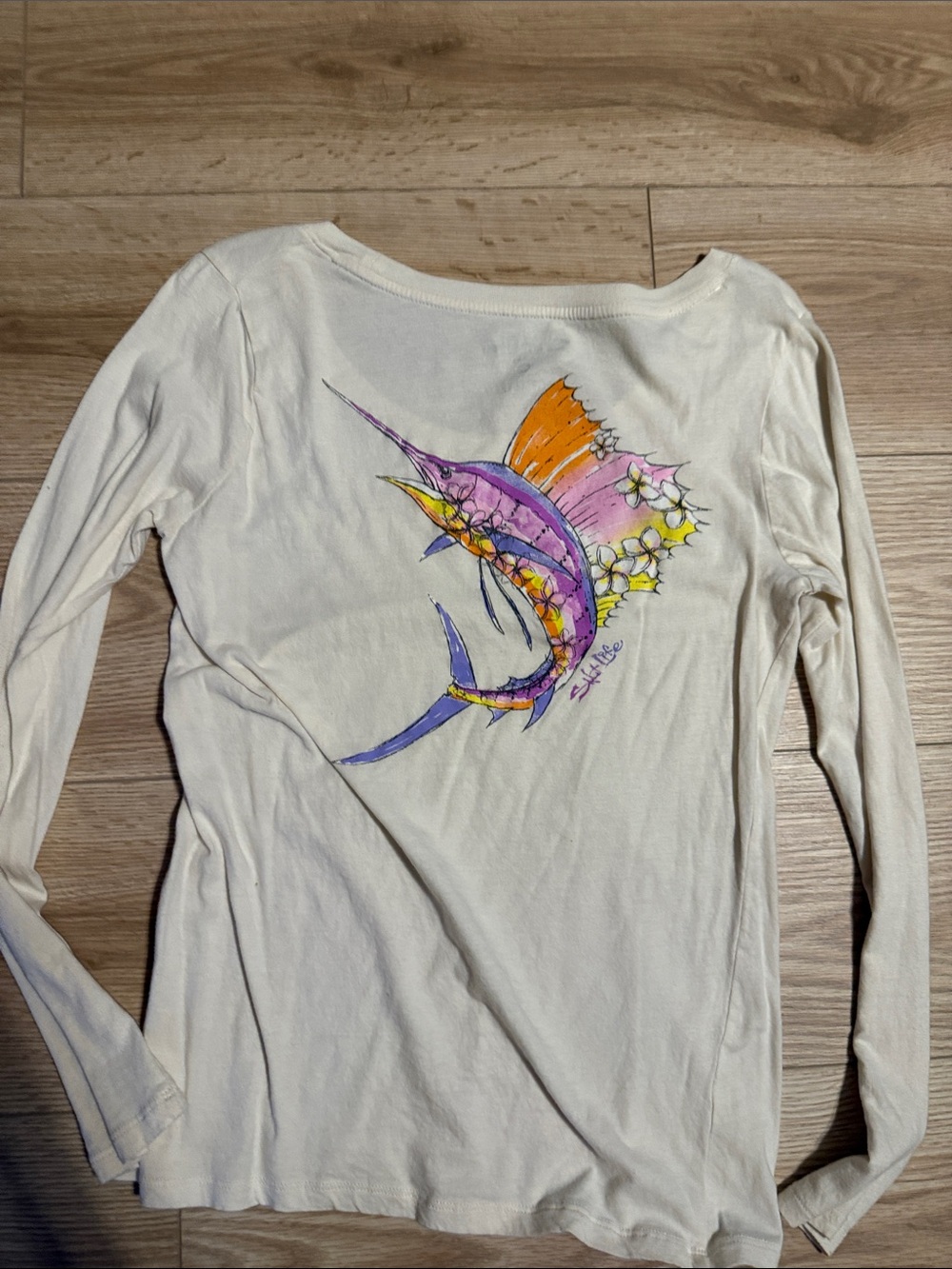 Salt Life Cream Long-Sleeve Scoop Neck Tee with Purple Logo - Picture 3 of 3